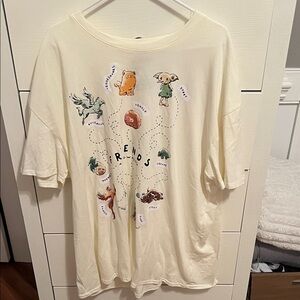 Cream Graphic T-Shirt with Cartoon Characters